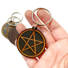 Load image into Gallery viewer, Engraved Wood Pentacle Keychain
