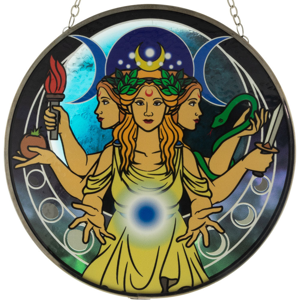 Triple Moon Goddess Glass Suncatcher