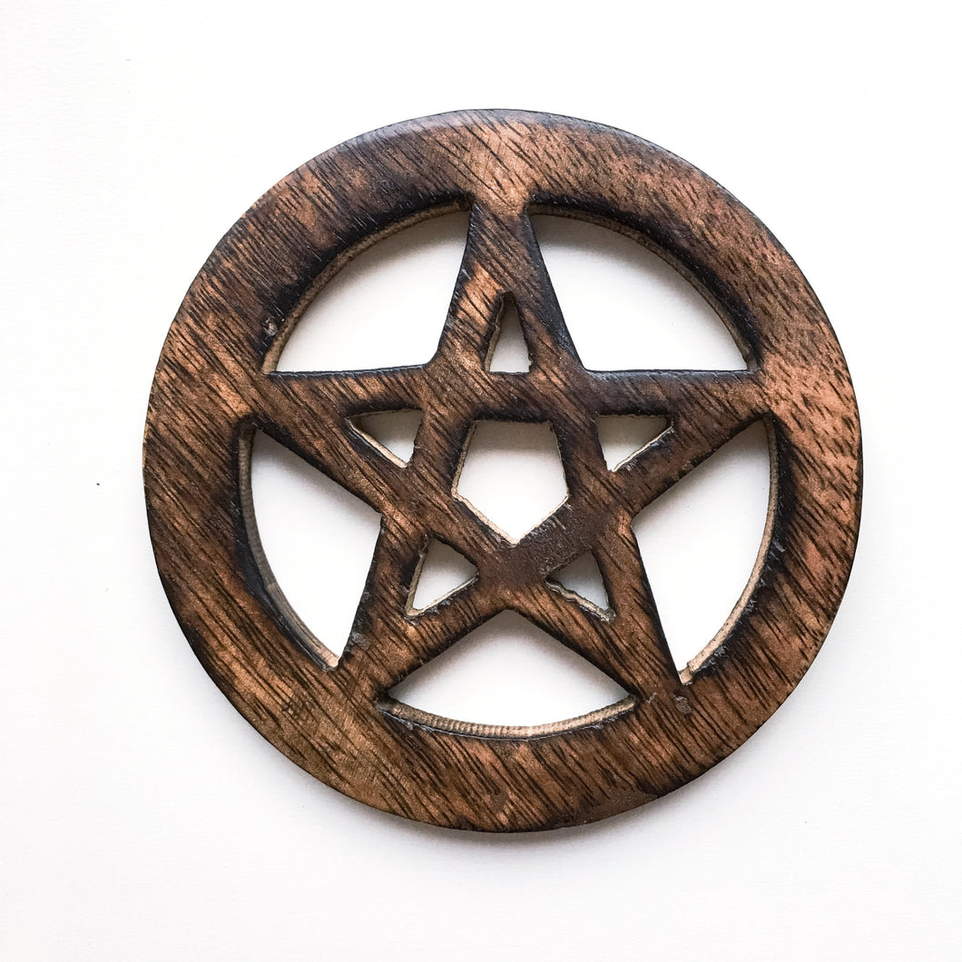 Wooden Pentacle Altar Tile - Hello Violet