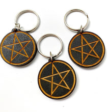 Load image into Gallery viewer, Engraved Wood Pentacle Keychain

