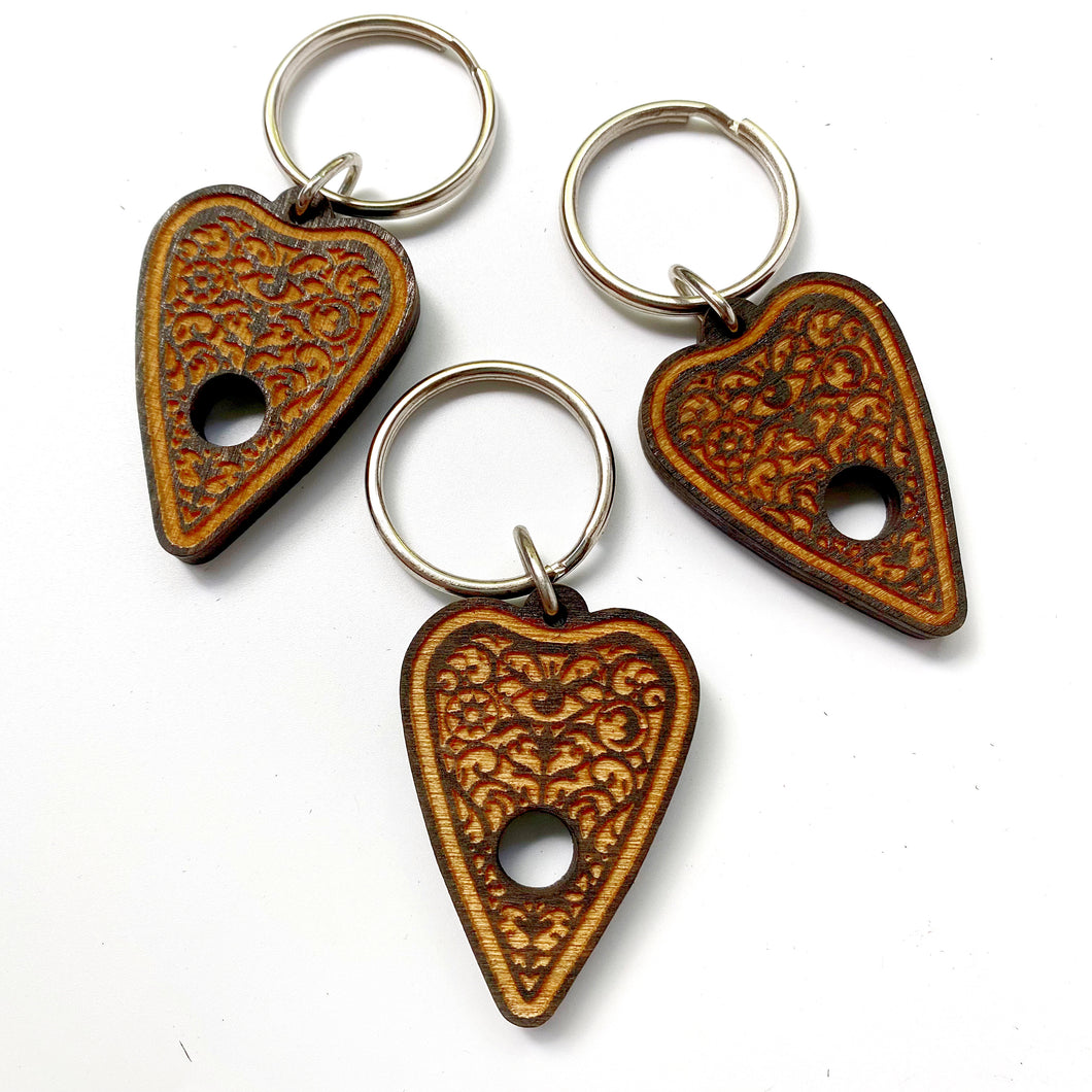 Engraved Wood Ouija Planchette Keychain