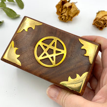 Load image into Gallery viewer, Brass Inlay Pentacle Wood Box
