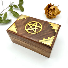 Load image into Gallery viewer, Brass Inlay Pentacle Wood Box
