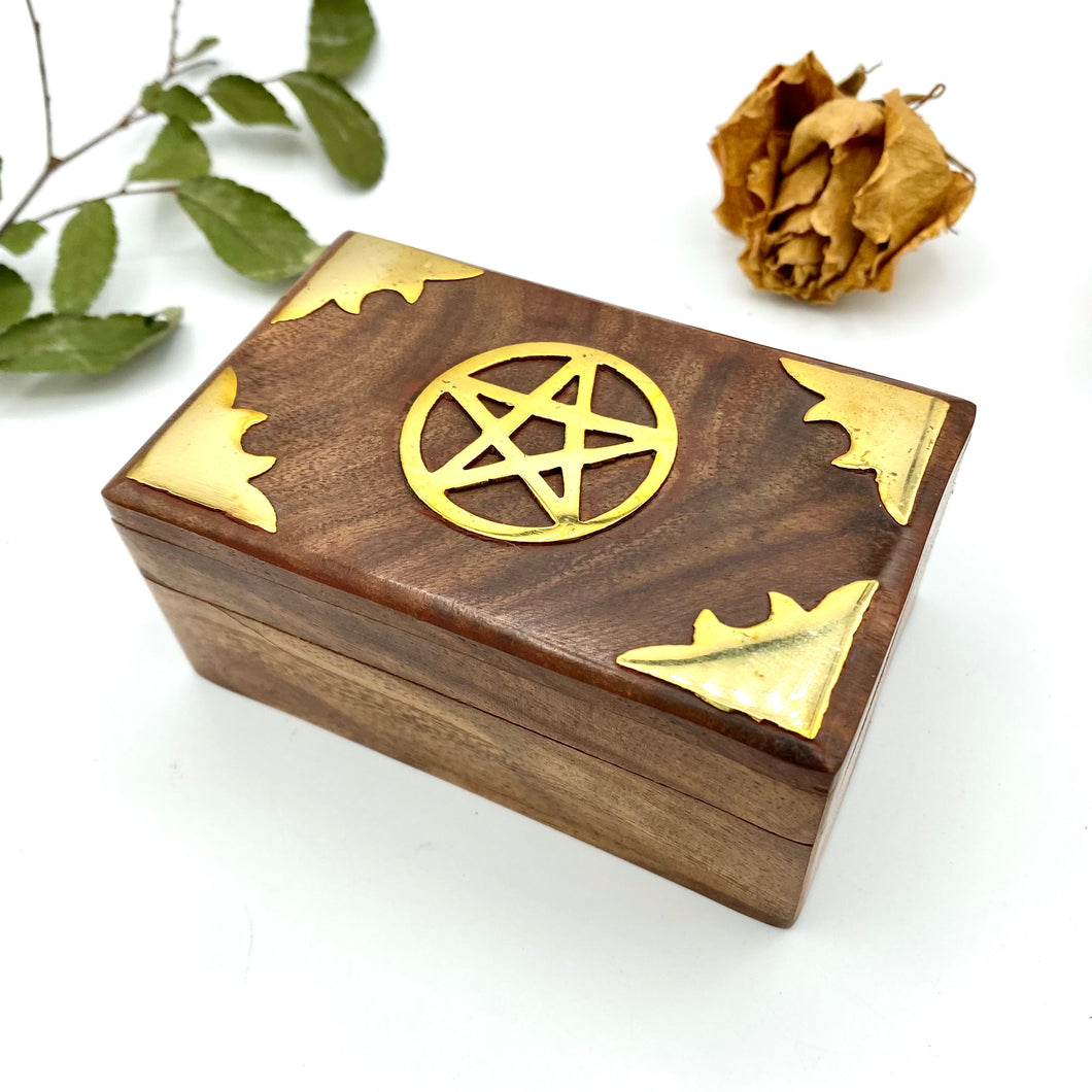 Brass Inlay Pentacle Wood Box
