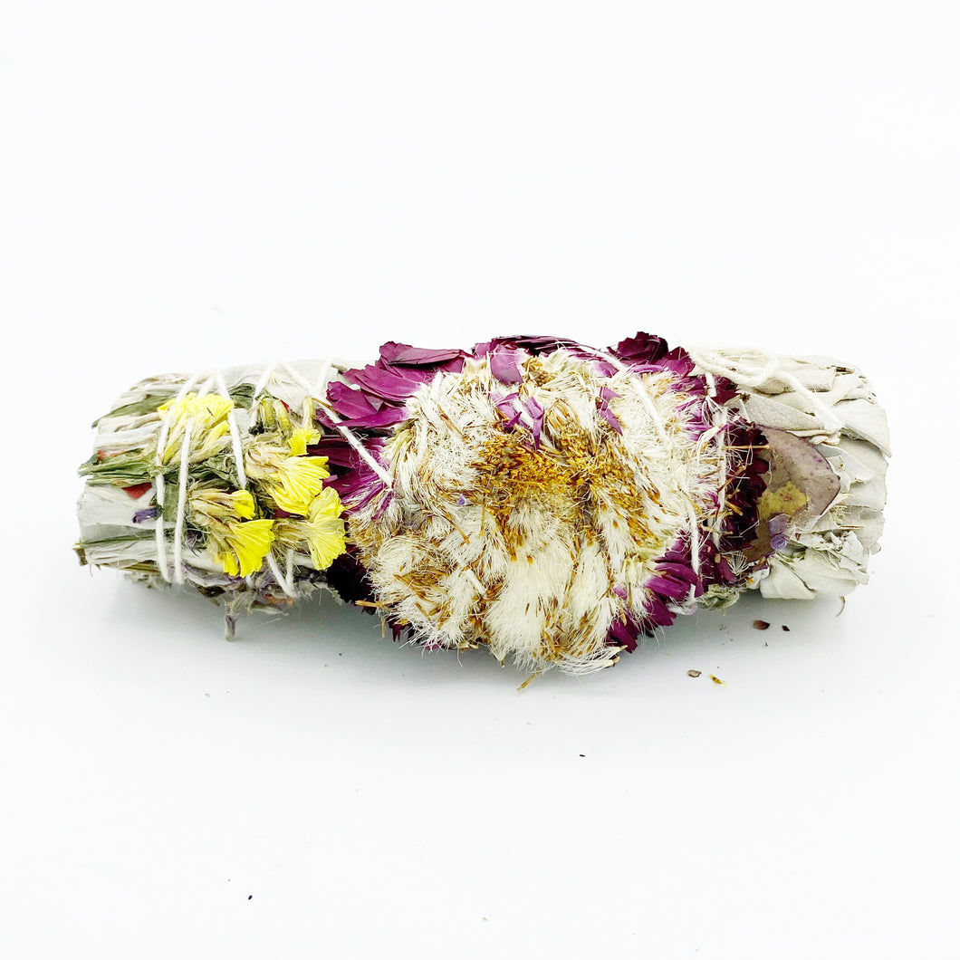 White Sage with Red Dollar Eucalyptus, Natural Cloud Flower (Gypsophila Paniculata) and Purple Sinuata