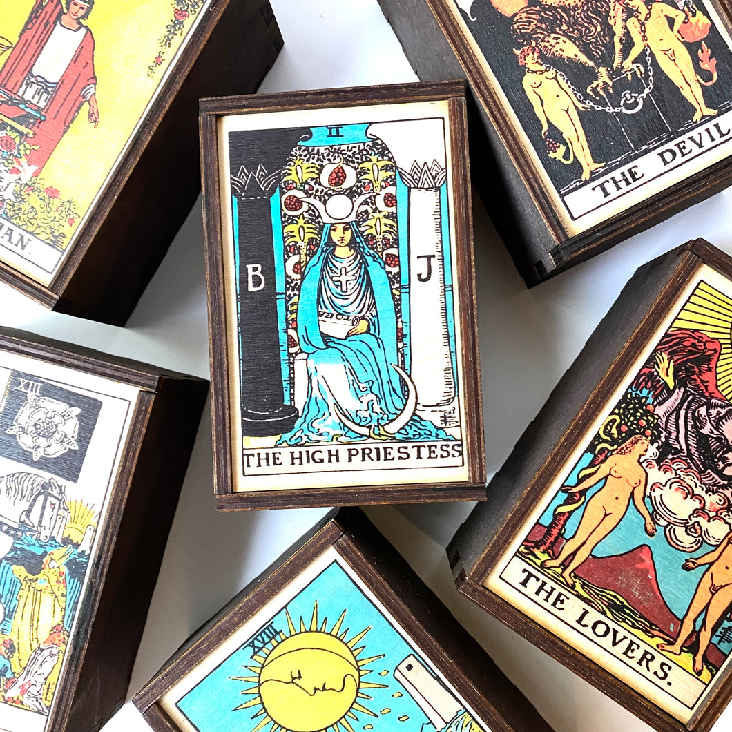 Full Color Wood Major Arcana Tarot Card Stash Box