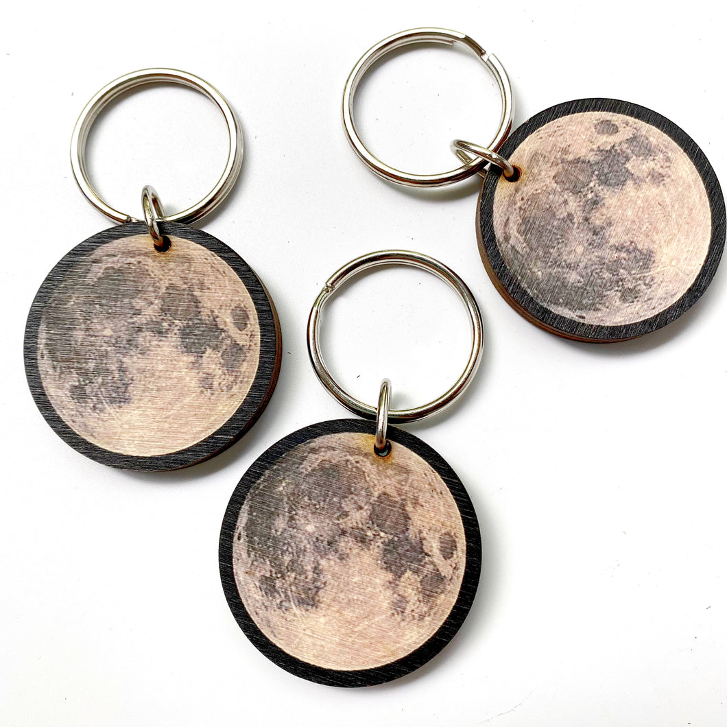 Full Moon Wood Keychain