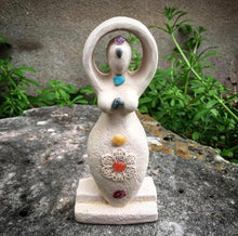 Load image into Gallery viewer, Seven Chakra Stones Goddess Cement Figurine
