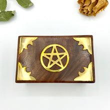 Load image into Gallery viewer, Brass Inlay Pentacle Wood Box
