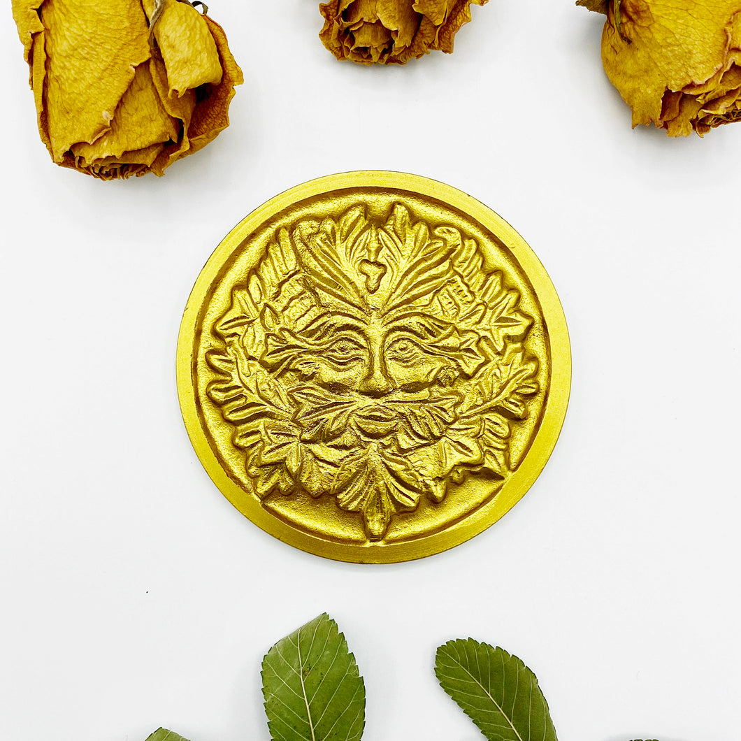 Green Man Brass Wall Plaque | Altar Tile